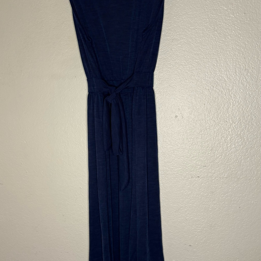 Nicole Miller Navy Sleeveless Pleated Midi Dress with Waist Tie - Size L - Picture 4 of 7